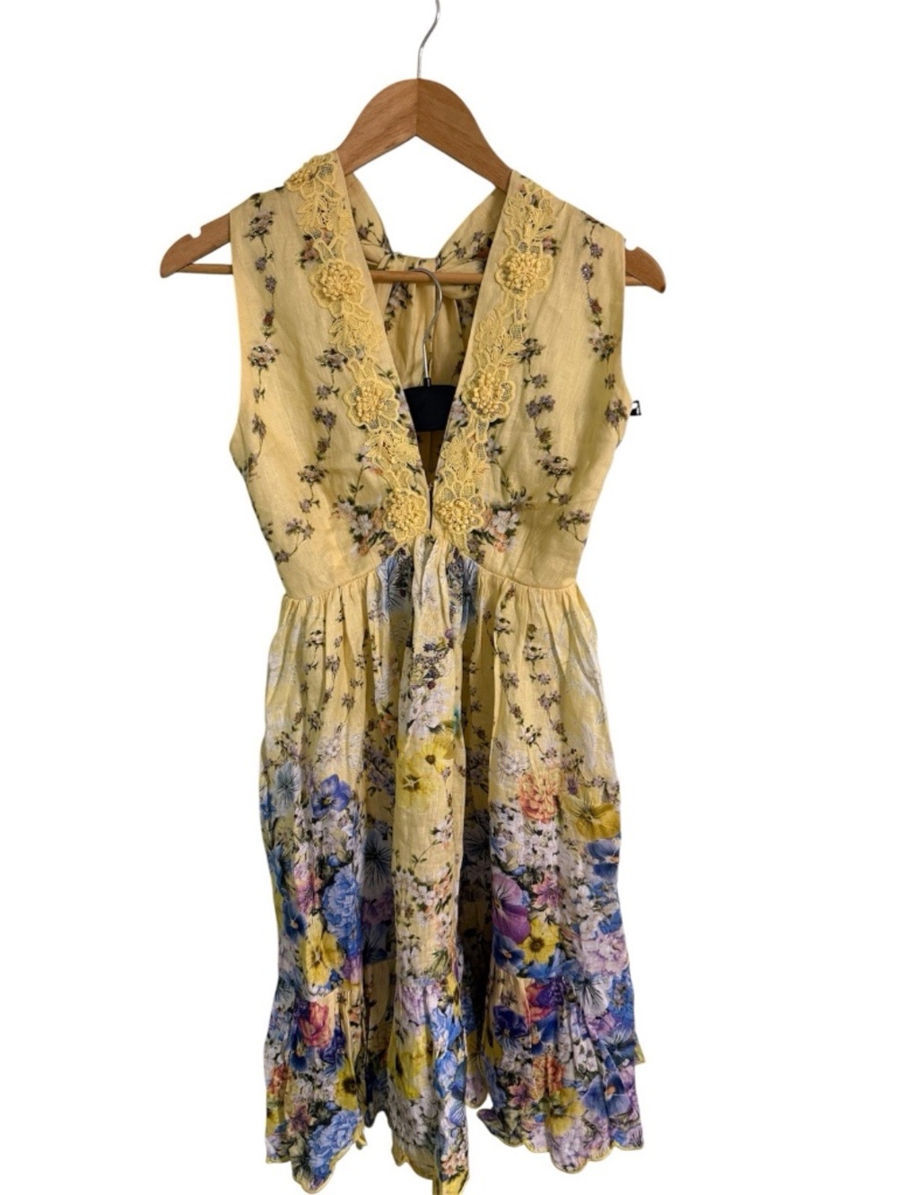 NWT CAMILLA Embellished Floral Halterneck Linen Mini Dress Size M $700